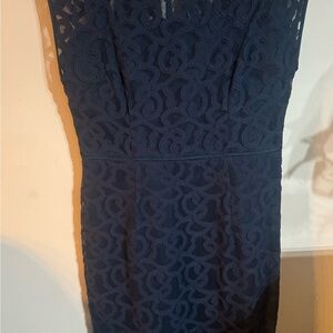 Adrianna Papell Navy Lace Petite Sheath Dress | Wedding Guest | Size 4P